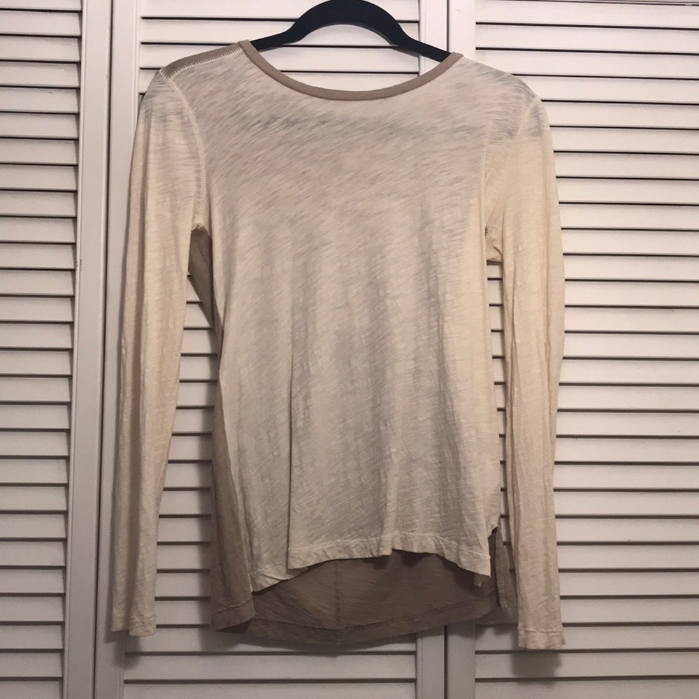 Madewell White and tan long sleeved shirt